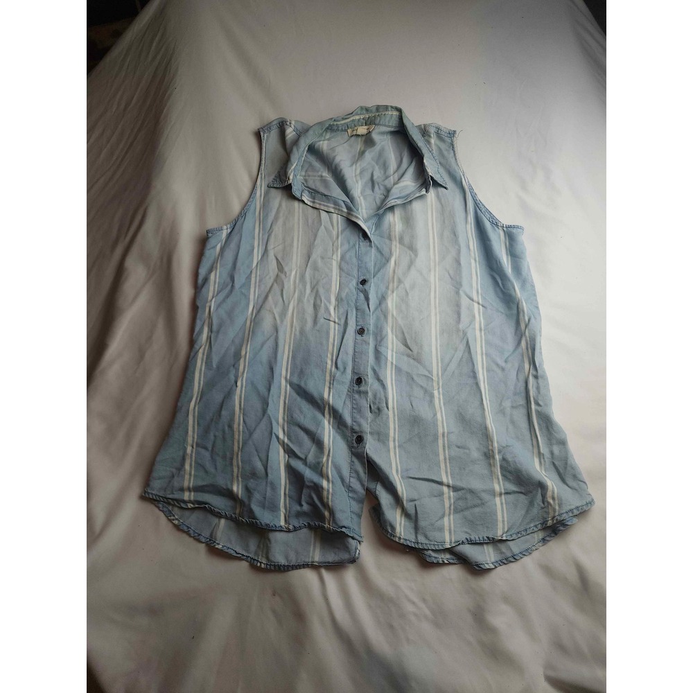 Beachlunchlounge Sleeveless Striped Button Down Blouse Blue White Womens XL